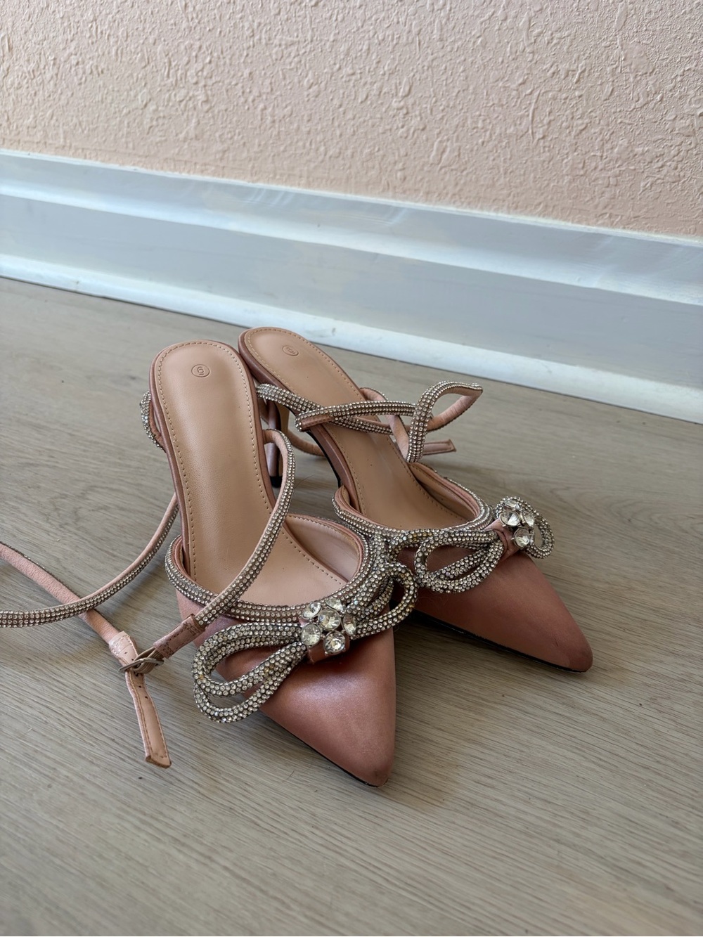 Satin Embellished Pink Pointed-Toe Women’s Heels
